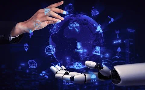 Future artificial intelligence robot and cyborg. 3D illustration. Stock Illustration