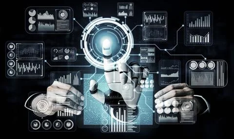 Future artificial intelligence robot and cyborg. 3D illustration. Stock Illustration