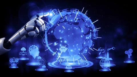 Future artificial intelligence robot and cyborg. 3D illustration. Stock Illustration