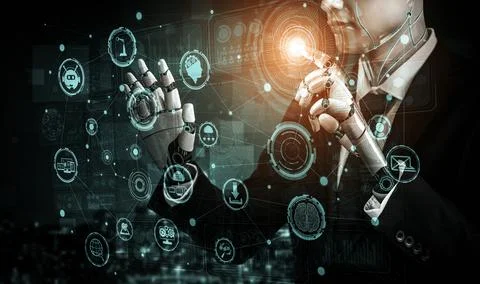 Future artificial intelligence robot and cyborg. 3D illustration. Stock Illustration