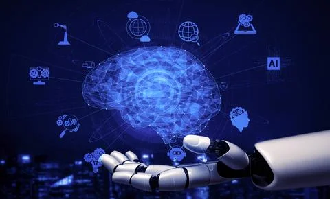 Future artificial intelligence robot and cyborg. 3D illustration. Stock Illustration