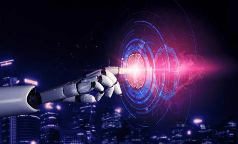 Future artificial intelligence robot and cyborg. 3D illustration. Illustrazione stock