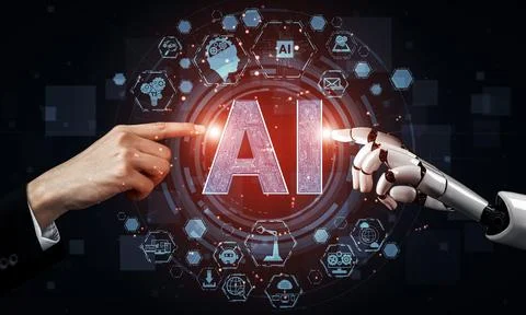 Future artificial intelligence robot and cyborg. 3D illustration. Stock Illustration