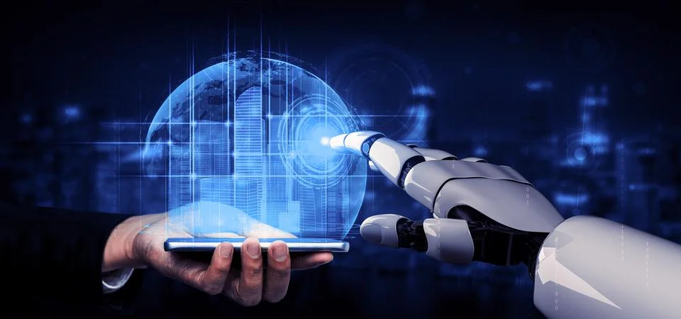 Future artificial intelligence robot and cyborg. 3D illustration. Stock Illustration