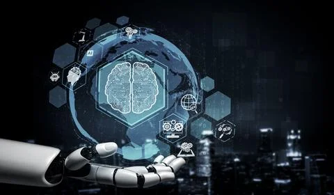Future artificial intelligence robot and cyborg. 3D illustration. Stock Illustration