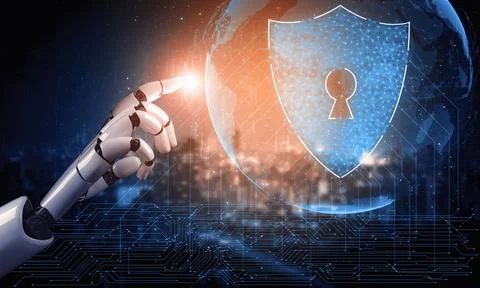 Future artificial intelligence robot and cyborg. 3D illustration. Illustrazione stock