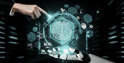 Future artificial intelligence robot and cyborg. 3D illustration. イラスト素材