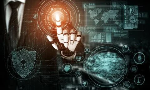 Future artificial intelligence robot and cyborg. 3D illustration. Stock-Illustration