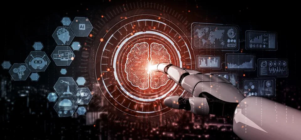 Future artificial intelligence robot and cyborg. 3D illustration. Stock Illustration