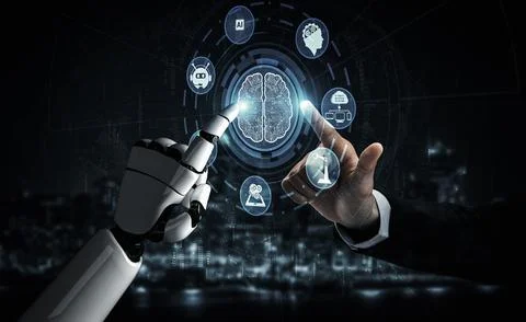 Future artificial intelligence robot and cyborg. 3D illustration. Stock Illustration