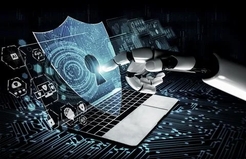 Future artificial intelligence robot and cyborg. 3D illustration. Stock Illustration