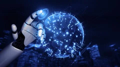 Future artificial intelligence robot and cyborg. 3D illustration. Stock Illustration