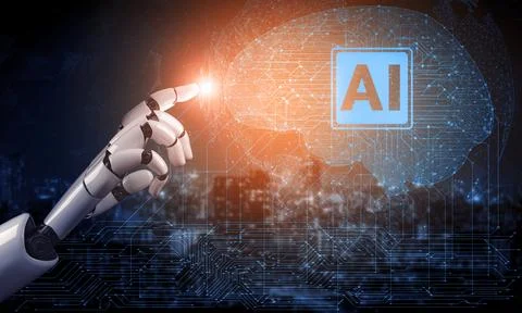 Future artificial intelligence robot and cyborg. 3D illustration. イラスト素材