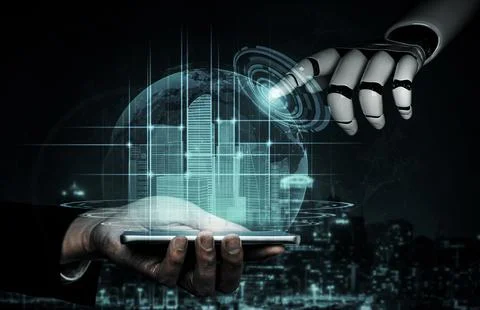 Future artificial intelligence robot and cyborg. 3D illustration. Stock Illustration