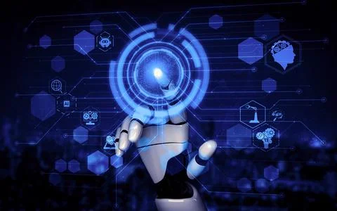 Future artificial intelligence robot and cyborg. 3D illustration. Stock Illustration