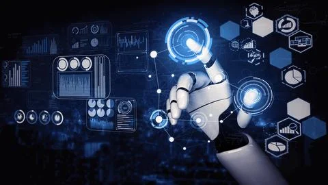 Future artificial intelligence robot and cyborg. 3D illustration. 스톡 일러스트