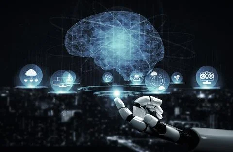Future artificial intelligence robot and cyborg. 3D illustration. Stock Illustration