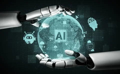 Future artificial intelligence robot and cyborg. 3D illustration. Stock Illustration