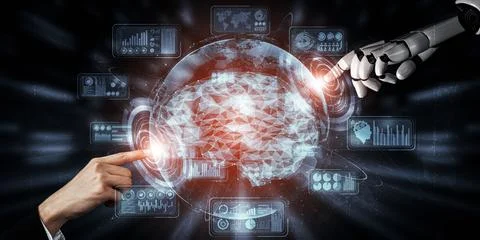 Future artificial intelligence robot and cyborg. 3D illustration. Stock Illustration