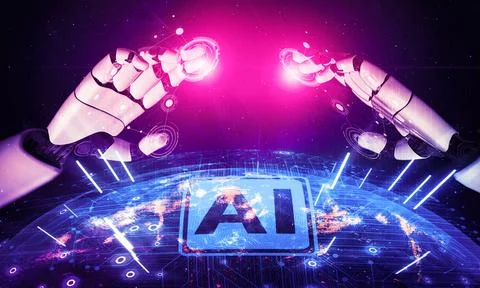 Future artificial intelligence robot and cyborg. 3D illustration. Stock Illustration