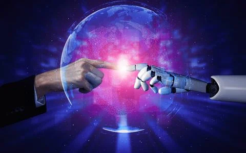 Future artificial intelligence robot and cyborg. 3D illustration. Stock Illustration
