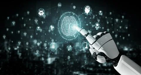 Future artificial intelligence robot and cyborg. 3D illustration. イラスト素材