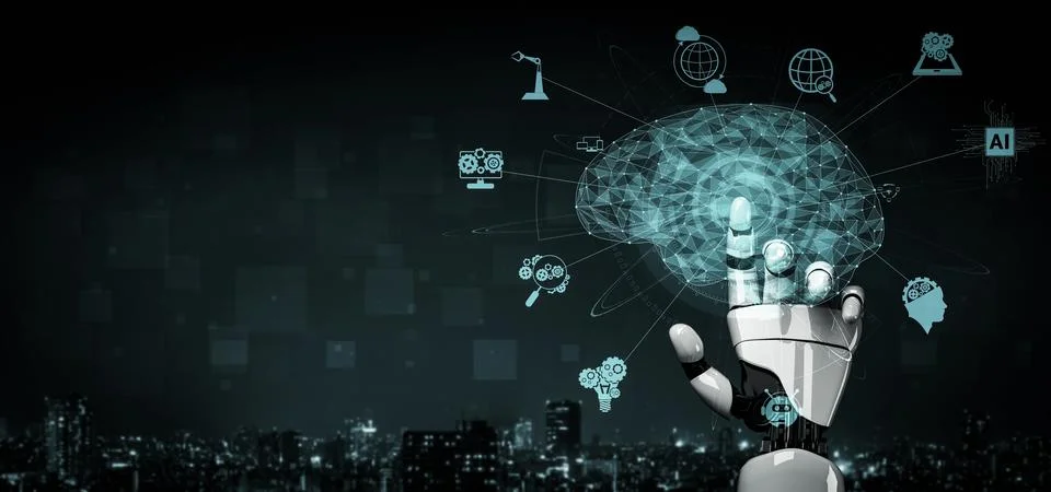 Future artificial intelligence robot and cyborg. 3D illustration. イラスト素材