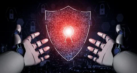 Future artificial intelligence robot and cyborg. 3D illustration. Illustrazione stock