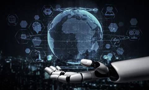 Future artificial intelligence robot and cyborg. 3D illustration. Stock Illustration