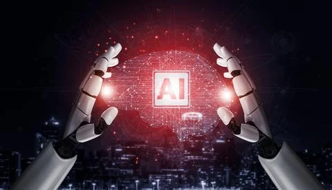 Future artificial intelligence robot and cyborg. 3D illustration. Stock Illustration