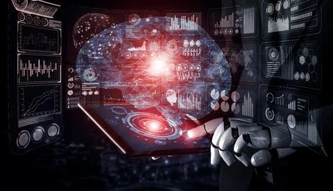 Future artificial intelligence robot and cyborg. 3D illustration. Stock Illustration