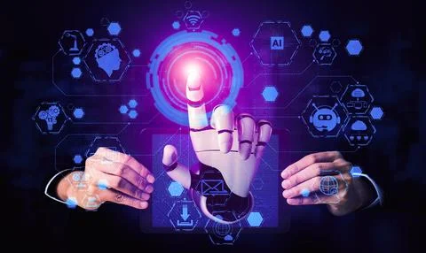 Future artificial intelligence robot and cyborg. 3D illustration. Stock Illustration