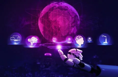 Future artificial intelligence robot and cyborg. 3D illustration. Stock Illustration