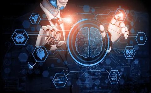 Future artificial intelligence robot and cyborg. 3D illustration. 스톡 일러스트