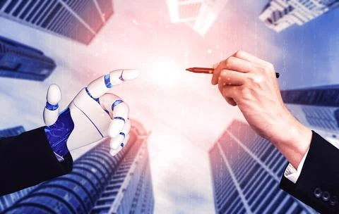 Future artificial intelligence robot and cyborg. 3D illustration. Illustrazione stock