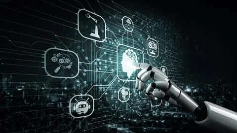 Future artificial intelligence robot and cyborg. 3D illustration. 스톡 일러스트