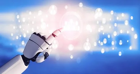 Future artificial intelligence robot and cyborg. 3D illustration. Stock Illustration