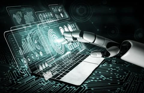 Future artificial intelligence robot and cyborg. 3D illustration. Stock Illustration