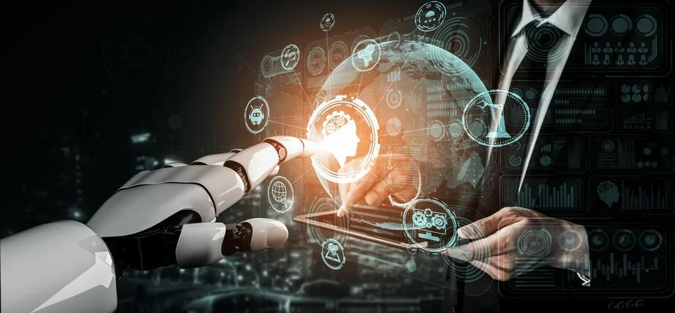 Future artificial intelligence robot and cyborg. 3D illustration. Stock Illustration