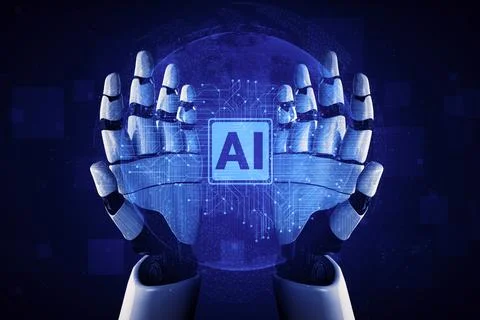 Future artificial intelligence robot and cyborg. 3D illustration. イラスト素材