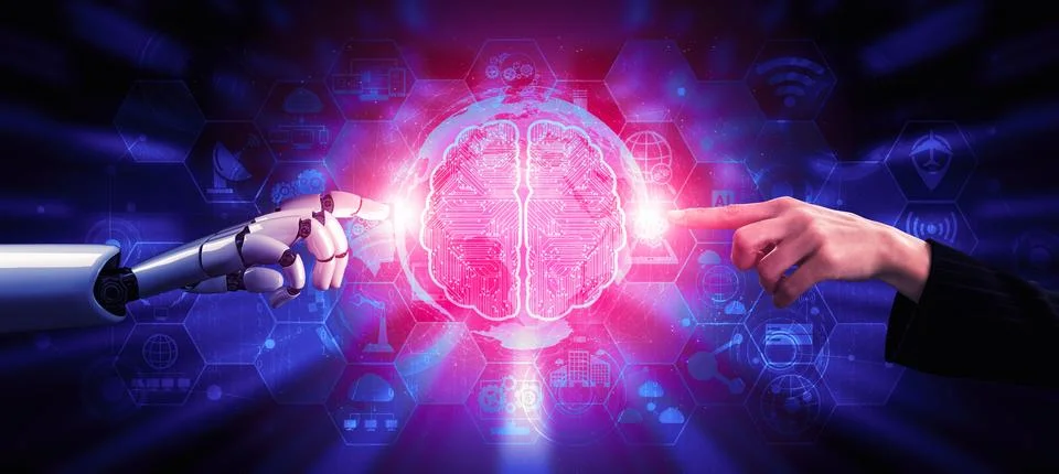 Future artificial intelligence robot and cyborg. 3D illustration. Stock Illustration