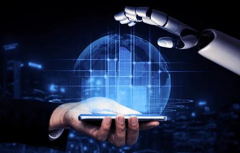 Future artificial intelligence robot and cyborg. 3D illustration. Stock Illustration