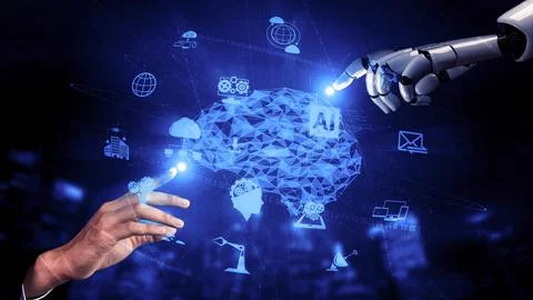 Future artificial intelligence robot and cyborg. 3D illustration. Stock Illustration