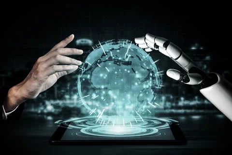 Future artificial intelligence robot and cyborg. 3D illustration. Stock Illustration