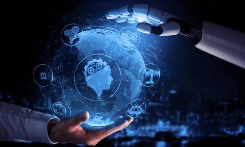 Future artificial intelligence robot and cyborg. 3D illustration. 스톡 일러스트