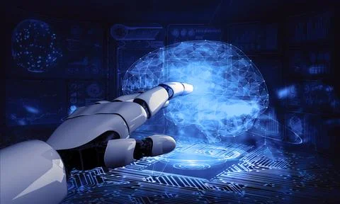 Future artificial intelligence robot and cyborg. 3D illustration. イラスト素材