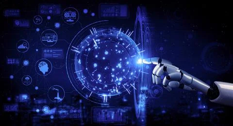 Future artificial intelligence robot and cyborg. 3D illustration. Stock Illustration