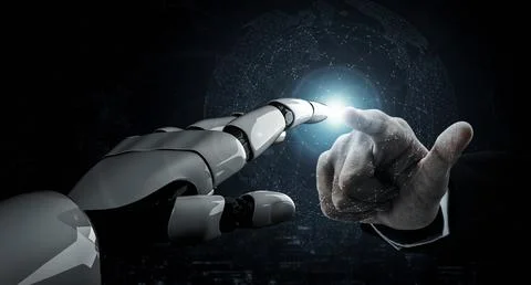 Future artificial intelligence robot and cyborg. 3D illustration. Illustrazione stock