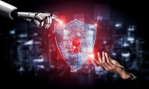 Future artificial intelligence robot and cyborg. 3D illustration. Illustrazione stock