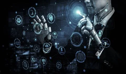 Future artificial intelligence robot and cyborg. 3D illustration. Stock Illustration